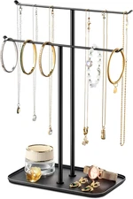 Pickpiff Necklace Holder Jewelry Organizer Stand – 2‑Tier T‑Bar Jewelry Display