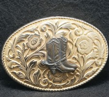 XE09118 VINTAGE 1970s COWBOY BOOTS W/ SPURS WESTERN FASHION MENS BELT BUCKLE
