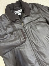 Columbia Leather Jacket Mens XL Brown Full Zip Pockets Fleece Lined Cozy Warm