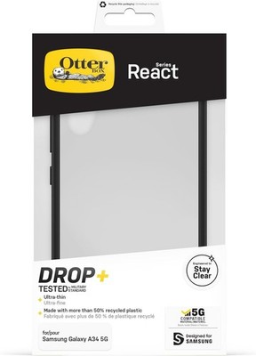 OtterBox React Series Hülle für Samsung Galaxy A34 5G. stoßfest. Clear/black.NEU
