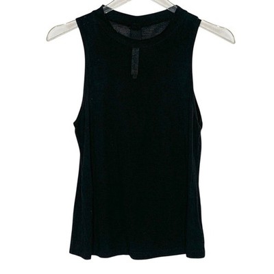 Hannah Lavery Bamboo Sleeveless Top Black S Stretch Semi Sheer Breathable