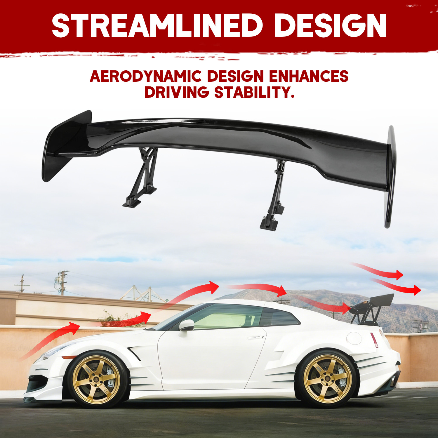 Glossy Black 57" Rear Spoiler Wing Truck GT style For Maserati Gran Turismo