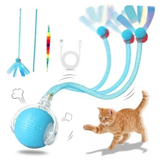 Rechargeable Smart Rolling Cat Ball, Automatic Interactive Cat Toy with 3