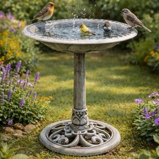 Stone Effect Plastic Pedestal Bird Bath Feeder Outdoor Garden Patio Decor