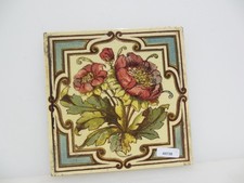 Antique Ceramic Tile Old Floral Flowers Victorian Art Nouveau Vintage Leaf
