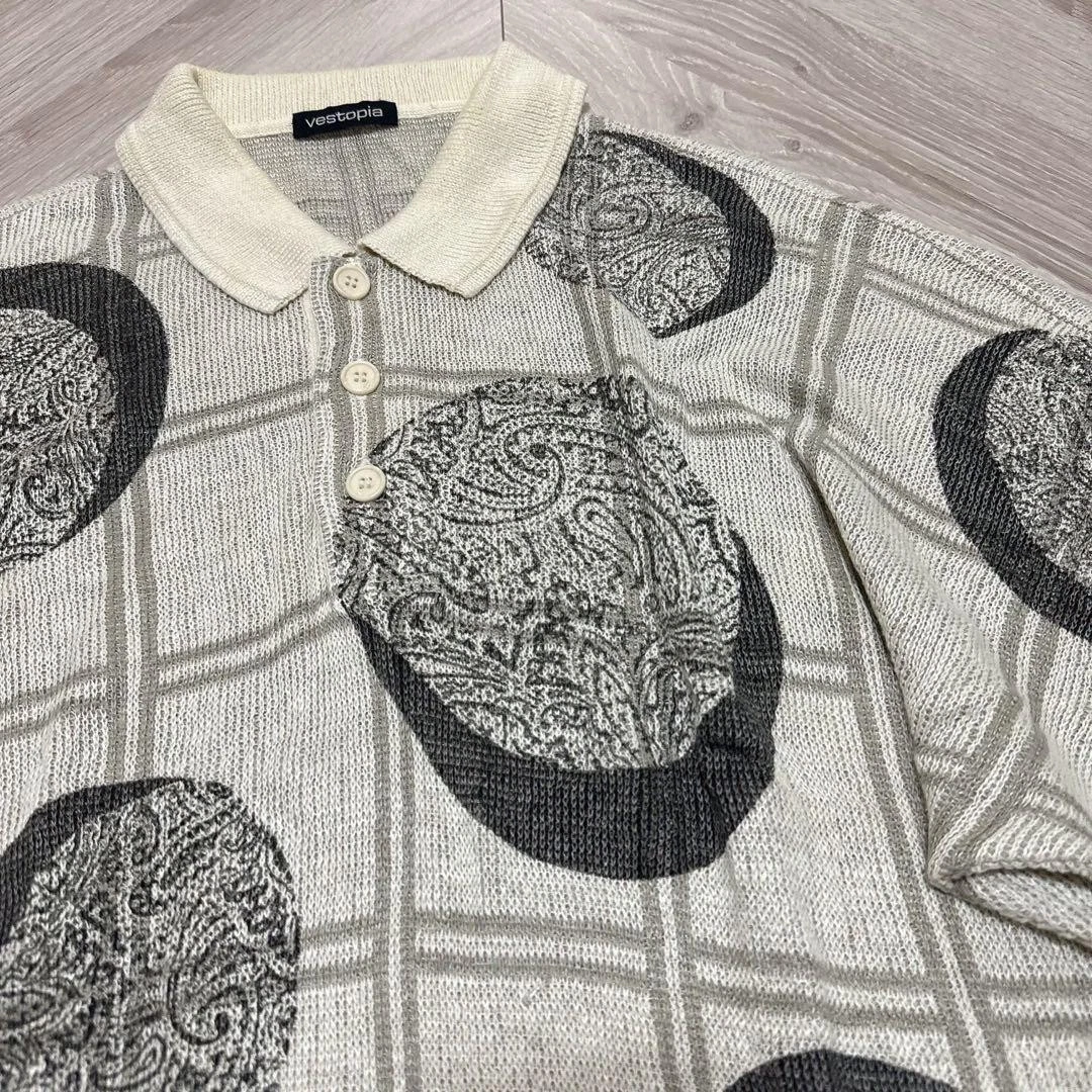 VESTOPIA Vintage Knit Top Check & Paisley Pattern Free Size - product detail image 3