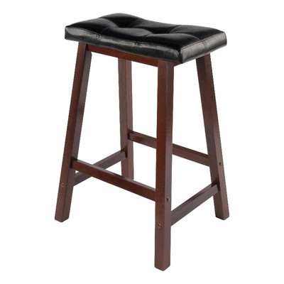 Winsome Mona 24'' Solid Wood Cushion Saddle Stool in Antique Walnut