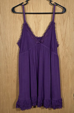 Women's 4X Lace Trim Cami Ruffle Eggplant Purple Coquette Romantic FairyGrunge