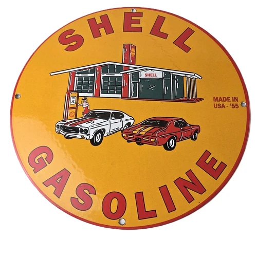 Vintage Shell Gasoline Sign - Gas Pump Service Station Automobile Motor Oil Sign
