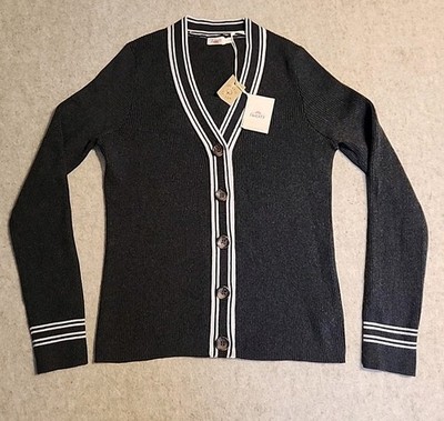 NWT $178 Faherty Mikki Cardigan NDS-cinder sideline stripe 100% Organic Cotton L