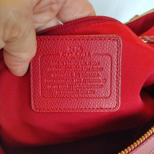 Bolso de Mano Coach Signature Tyler Marrón con Borde de Cuero Rojo F54690 *Leer Descripción* - Imagen 22 de 24