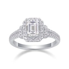 1.00 Ct Emerald Cut VVS1 Clarity Moissanite Engagement Ring 925 Sterling Silver