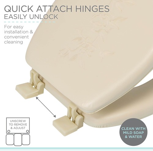 Sedile WC rotondo standard extra morbido Bath Bliss | Coperchio decorativo in vinile beige - Foto 3 di 7