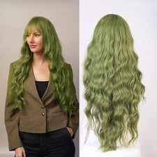 Women's Green Curly Wig with Bangs Exclusively Designed for Women, Synthetic ...