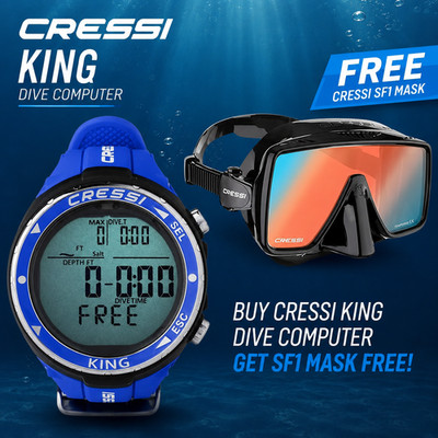 Cressi King Freediving Watch-Computer Blue + FREE Cressi SF1 Dive Mask Bundle