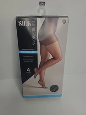 Silk Impressions 4-Pair Pantyhose Pack Women's Size XXL High Waisted Black