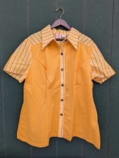 Vtg 70s Crest YELLOW McDonalds Women Uniform Shirt Short Sleeve - Plus SZ 5x/ 6X