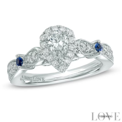 Vera Wang Love Collection Engagement Ring 0.58 CT. T.W. Pear/ Blue Sapphire 