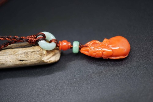 Natural Red Coral Pendant Coral Gourd Charm Carved Coral Pendant Ruyi Coral - Picture 5 of 11