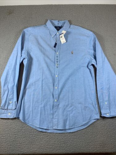 Ralph Lauren Slim Fit Stretch Oxford Shirt Men 2XL Blue Long Sleeve Flesh Pony