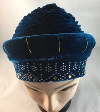 African Women Velvet Spandex Stretch Turban Hat Ladies Head Piece  Teal Blue