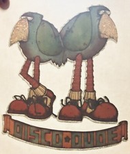 Original Vintage Disco Dude Iron On Transfer Birds Glitter Detail