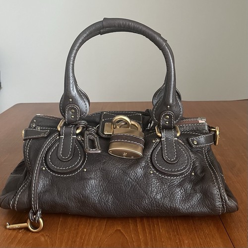 Chloe Paddington Leather Hand Bag Dark Brown Vintage Leather Medium Padlock Key
