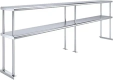 Heavy Duty Stainless Steel Double OverShelf for Table - (96" Long x 12" Deep)