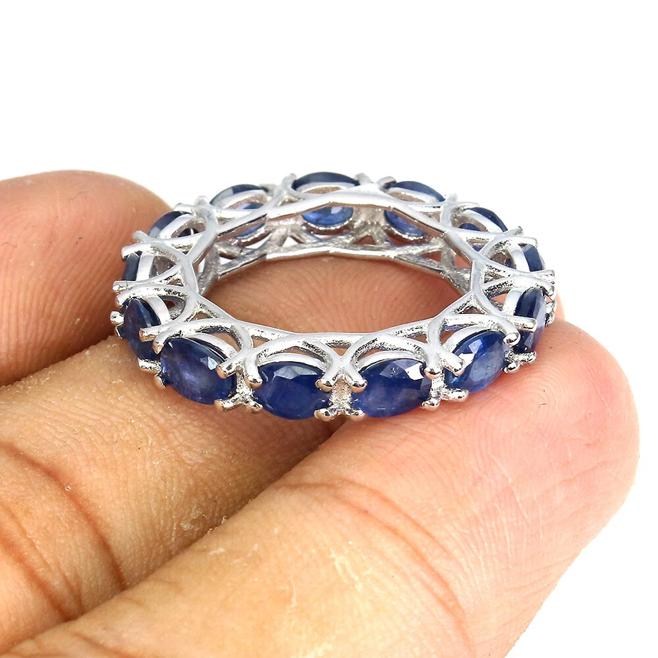 Кольцо из стерлингового серебра 925 пробы с овальным сапфиром канчанабури ювелирное изделие с натуральным драгоценным камнем - Изображение 3 из 4