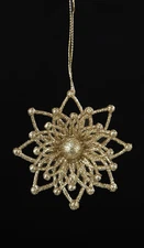 KURT S. ADLER GOLDEN SPLENDOR CHAMPAGNE GOLD GLITTER SNOWFLAKE ORNAMENT STYLE C