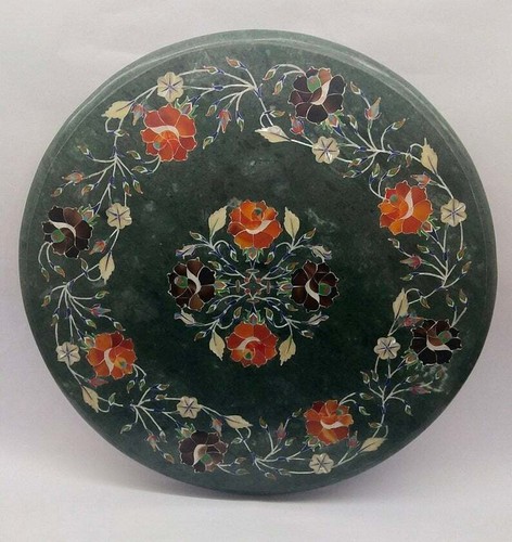 18'' green Marble table Top center side pietra Dura inlay room decor antique l6 - Picture 3 of 4