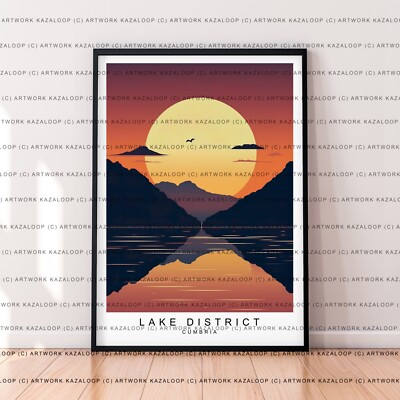 Sonnenuntergang Lake District Ansicht ungerahmte Illustration Kunstdruck Lake District Cumbria