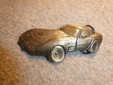 Vintage 1970s Brass Corvette Car Belt Buckle 5 1/2" Wide