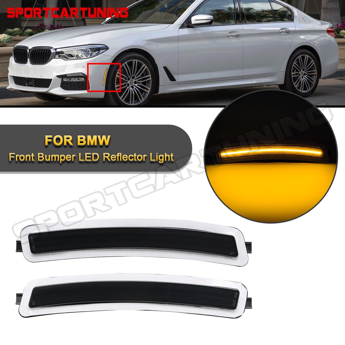 Smoke Tinted Side Bumper Reflector Lights For 2012-2016 BMW F10 5-Series M-Sport