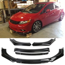 4Pcs Front Bumper Lip Splitter Glossy Black For 2013-15 9th Honda Civic Sedan SI