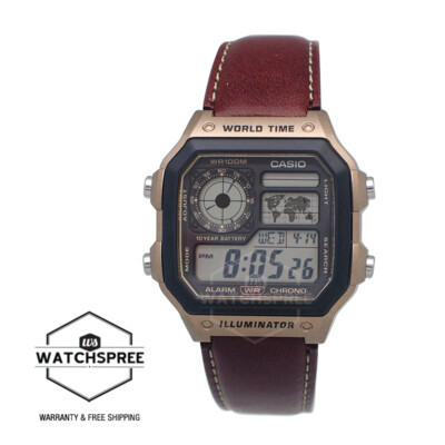 Casio Digital Brown Leather Strap Watch AE1200WHL-5A AE-1200WHL-5A