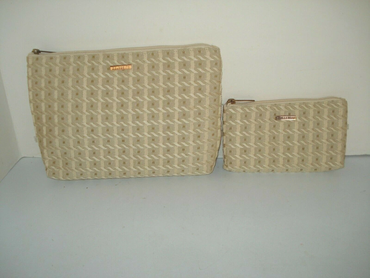 CELEBRITY BRAND 2 PC SET CREAM TAN LINED ZIPPERED COSMETIC MAKEUP BAGS |  eBay