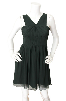 Tibi Dress Womens 4 Small Silk Pleated Shirred Bodice Sleeveless Mini Green