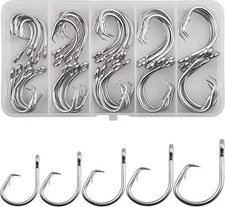 45pcs Tuna Circle Hook Stainless Steel Saltwater Fishing Hooks Big Game 8/0-12/0