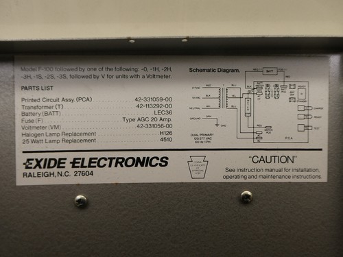 EXIDE MODEL F100 ASSEMBLY 42-113292-00 EMERGENCY LIGHTING UNIT - Picture 4 of 8