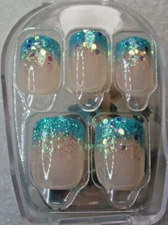 IMPRESS NAILS PRESS ON SHORT -Mesmerizing Aqua Ocean Blue Glitter French