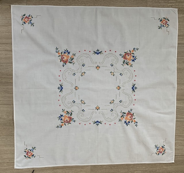 German Embroidered Corton Tablecloth With Roses eBay