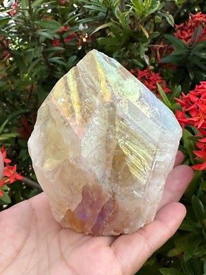 Standing Aura Citrine Top Polished Rough Point, Angel Aura Citrine Crystal Point