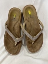 Volatile SZ 7 Leather Platform Wedge Snakeskin Rhinestone Flip Flop Sandals