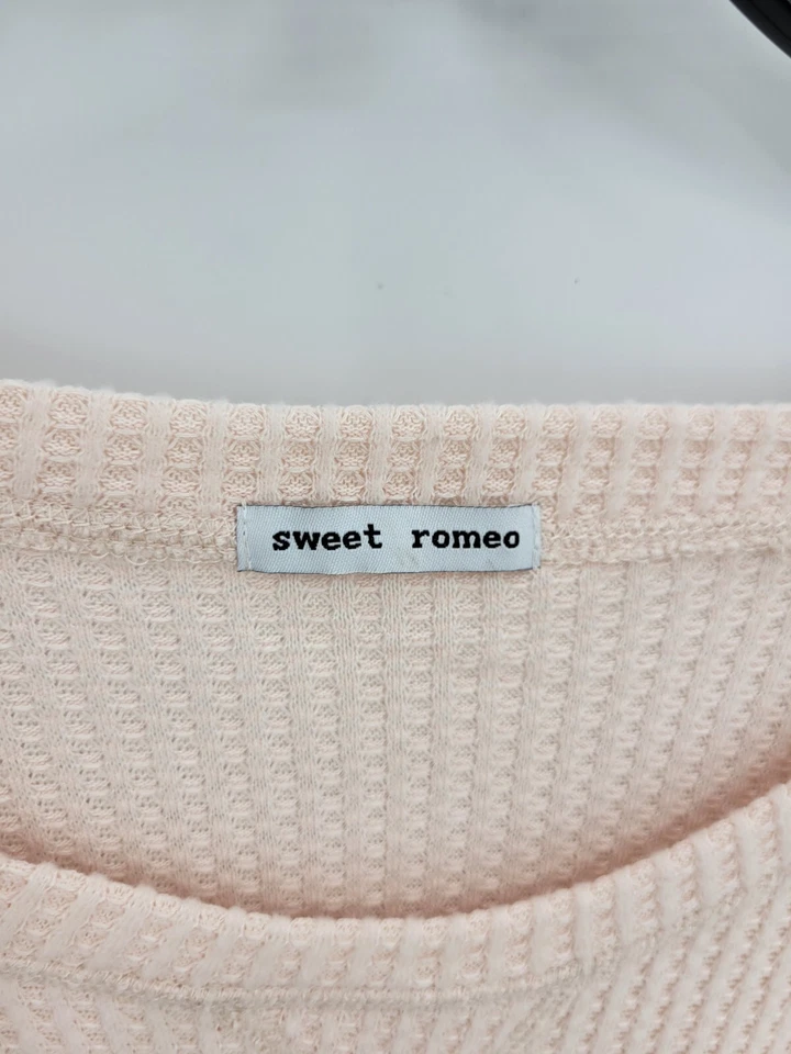 Sweet Romeo Top Womens Plus 1X Blush Pink Waffle Knit Scoop Neck Boho Shirt - Image 3 of 4