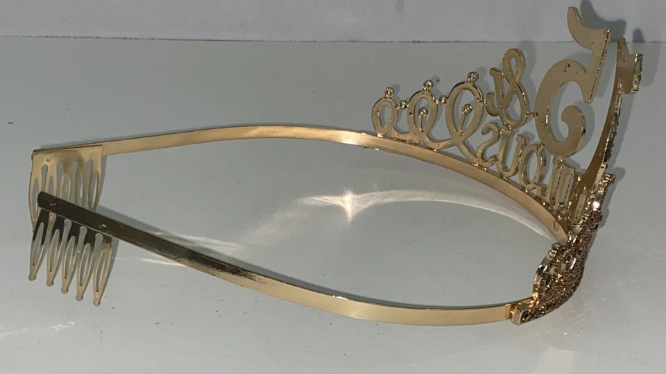 Tiara de cumpleaños 75 y fabulosa 75º oro rosa estrás Foto 2 de 4