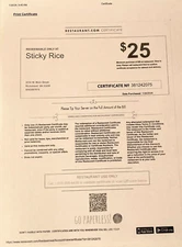 Sticky Rice-Richmond VA  $25.00 Restaurant.com Certificate - No Expiration Date