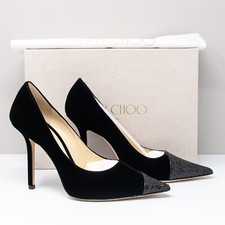 Jimmy Choo Love 100, Size 40 10 US Asymmetrical Black Glitter Velvet Heels