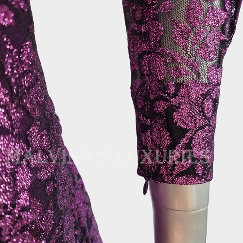 JUST CAVALLI BY ROBERTO CAVALLI DRESS METALLIC LACE MOCK NECK PURPLE sz 40 4 - Imagen 8 de 15