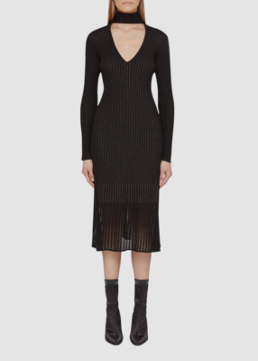 black cashmere midi dress Black Cashmere Knit Midi Dress S